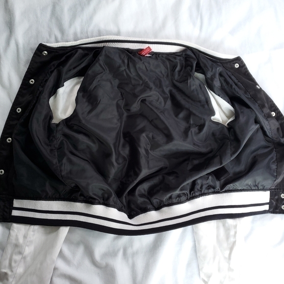 H&M Satin Bomber Varsity Jacket Black and White "56" Size 4 - Picture 14 of 14